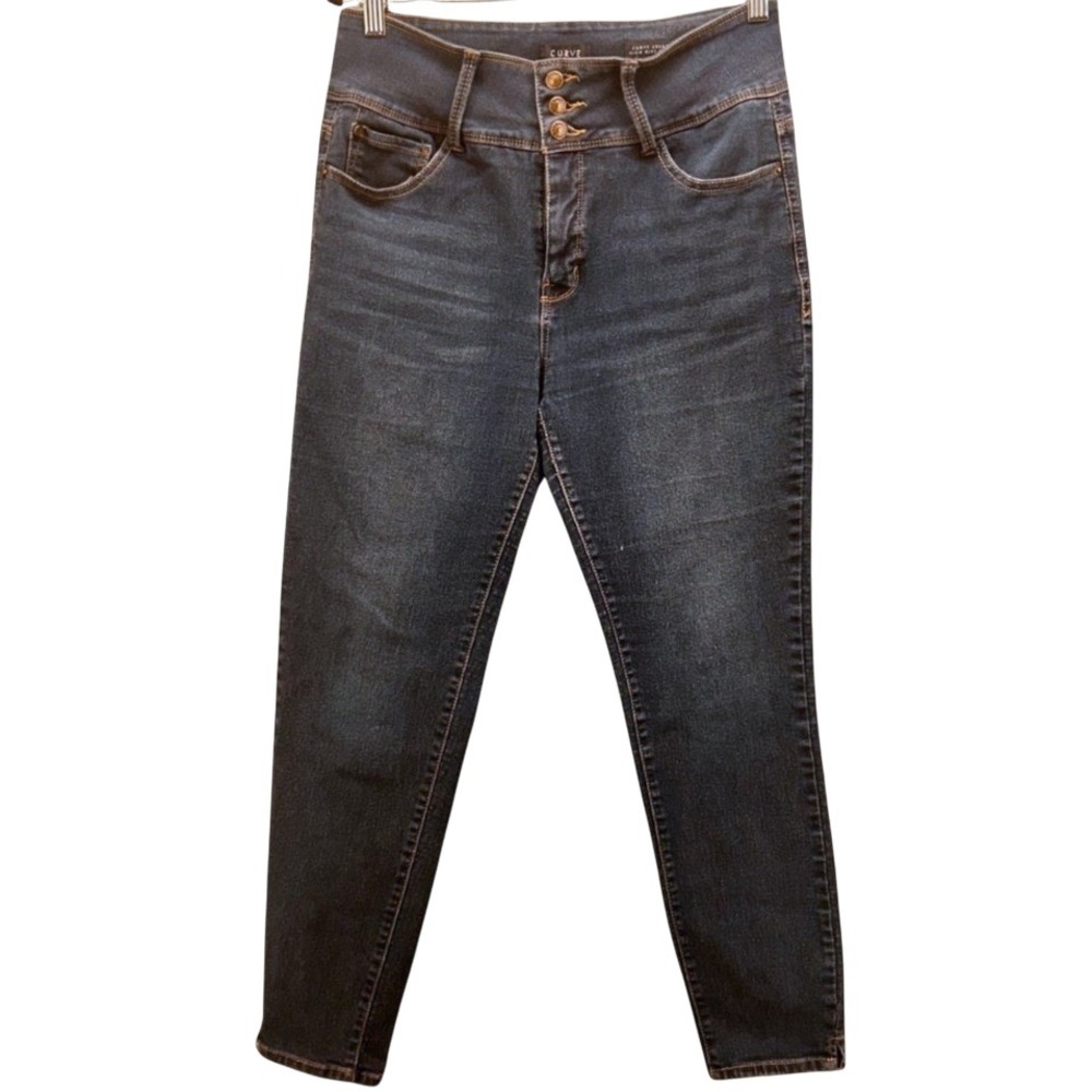 Curve Appeal Womens High Rise Skinny Jeans Size 12/31 Dark Wash Denim‎ Ankle